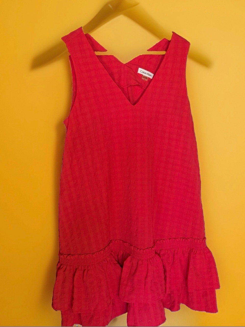 NWOT! Calvin Klein Summer Pink Sleeveless V-Neck Ruffle-Hem Midi Dress Size 8